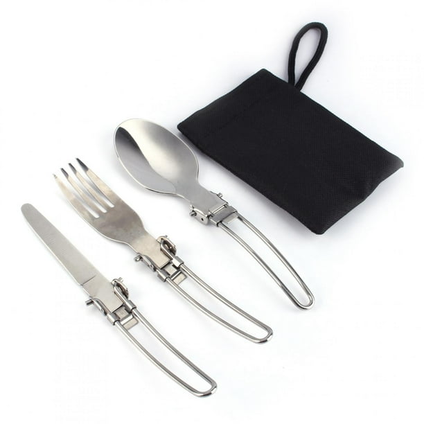Vajilla de Acero Inoxidable ANGGREK Cuchillo Plegable Tenedor Cuchara Plateado 3 en 1