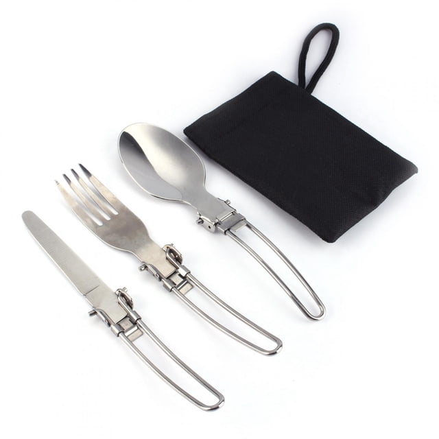 Vajilla de Acero Inoxidable ANGGREK Cuchillo Plegable Tenedor Cuchara Plateado 3 en 1