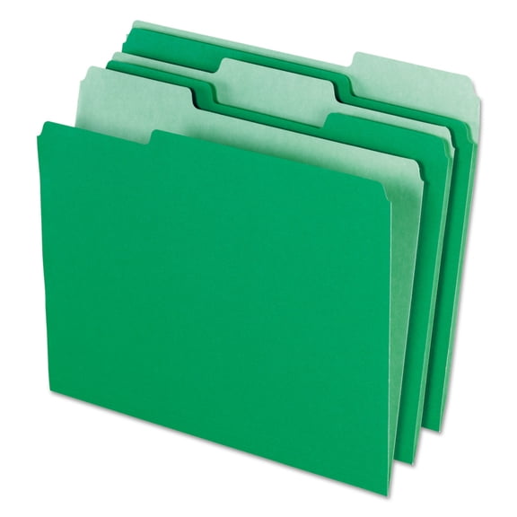 Pendaflex Interior File Folders 1/3-Cut Tabs: Assorted, Letter Size, Bright Green, 100/Box