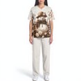 thumbnail image 6 of Wutalume Women's Holiday Print V-Neck Short Sleeve Scrub Set, Festive Top with Pockets and Work Pants, Medical Uniform Outfit,Brown S, 6 of 6