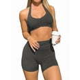 thumbnail image 2 of Workout Sets for Women 2 Piece Wrinkles Halter Sports Bras High Waist Biker Shorts Exercise Gym Yoga Outfit Dark Gray XL, 2 of 9