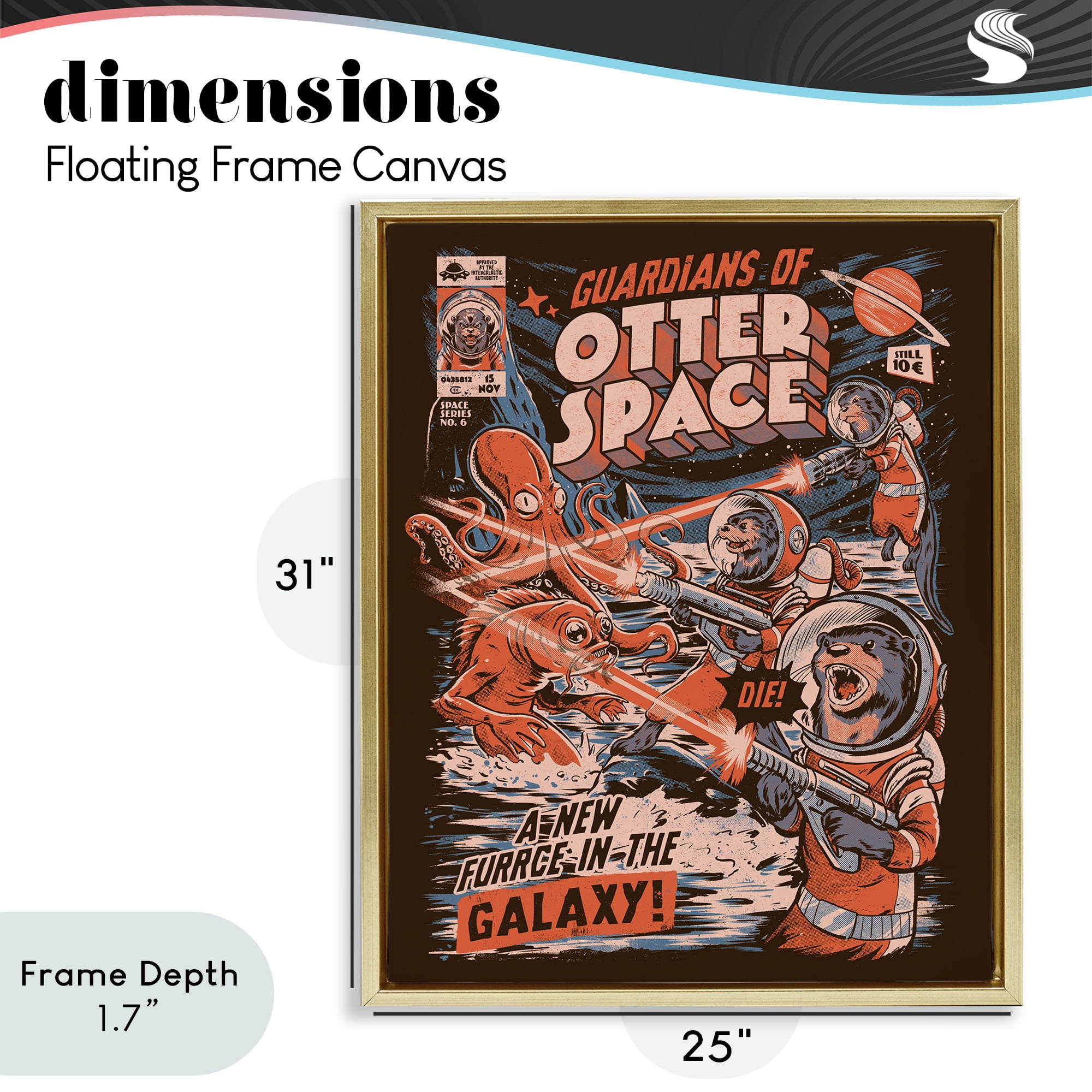 Stupell Industries Guardians Of Otter Space Retro Gold Framed Floater Canvas Wall Art, design by EduEly Designs