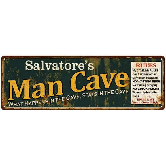 Salvatore's Man Cave Rules Green Sign Decor Gift 6x18 206180005499