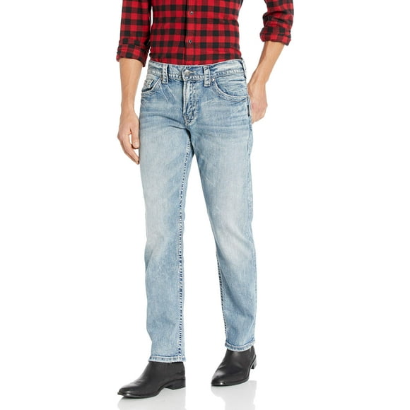 Silver Jeans Co. Men's Eddie Relaxed Fit Tapered Leg Jeans, Medium Indigo, 34W x 34L