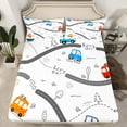 thumbnail image 2 of Homewish Colorful Cartoon Car Twin Sheet Sets,Modern City Road Twin Fitted Sheet,White Gray 03 For Boys Kids,Super Cozy Room Decor,3-Piece, 2 of 7
