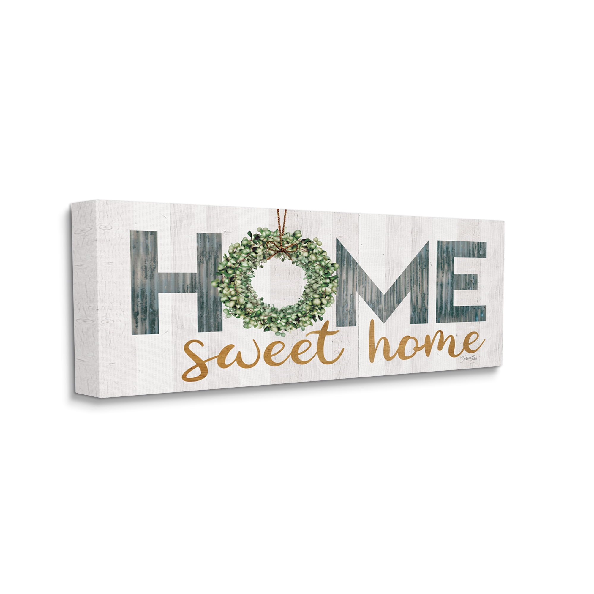 Stupell Industries Home Sweet Home Phrase Country Green Wreath Typography, 30 x 13, Design by Marla Rae