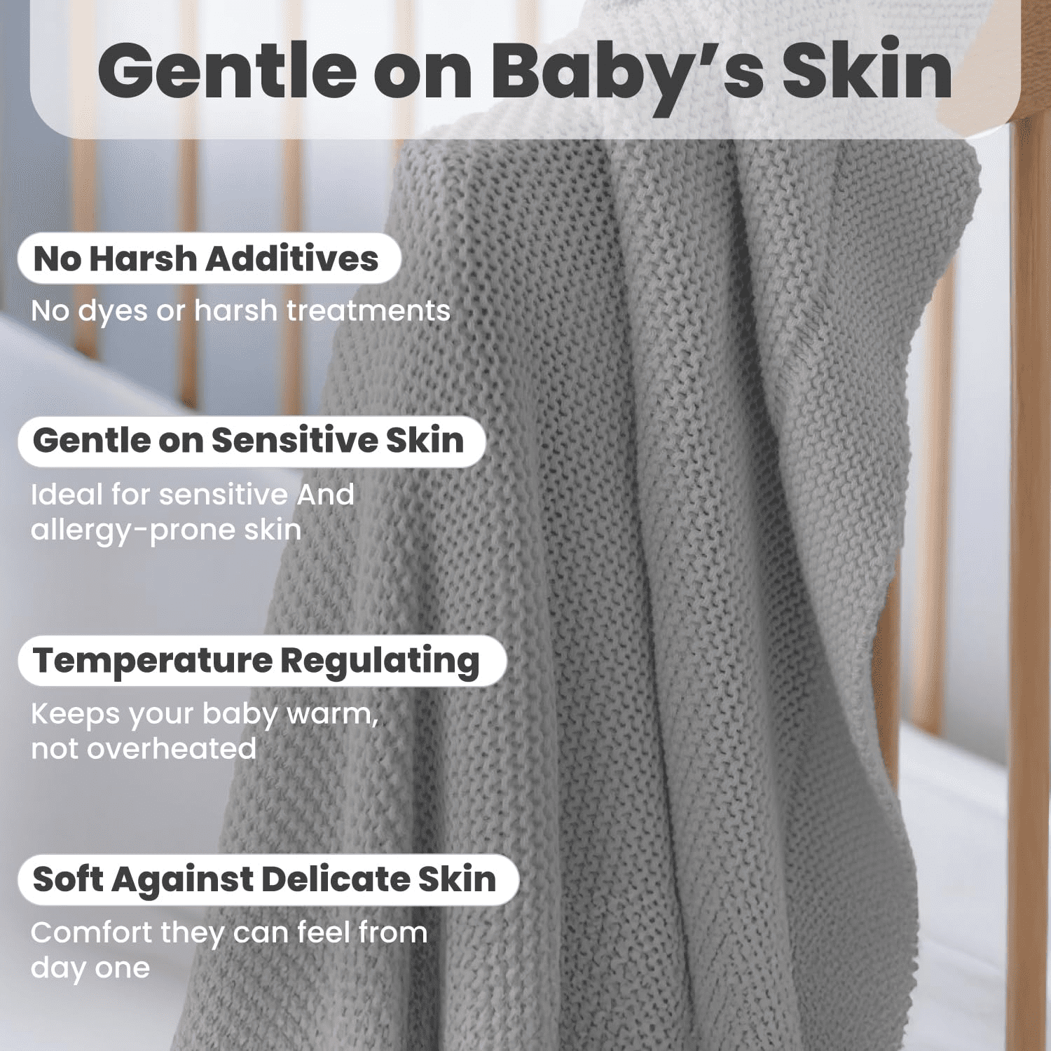 Little Dedi 100% Organic Cotton Baby Knitted Blanket with Gift Box - Soft Toddler, Crib, Stroller Blanket - Neutral Swaddle and Receiving Blanket for Newborns, 30"x40", Harbor Mist
