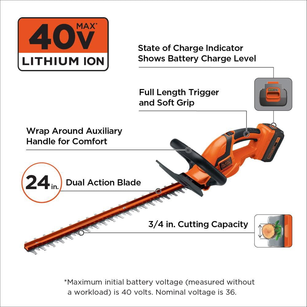 BLACK+DECKER 40V MAX*  Cordless 24 inch Hedge Trimmer, Battery and Charger Not Included