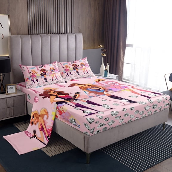 Erosebridal Music Guitar Sheet Set Twin,Crystal Glitter Bedding Sets Twin Size,Watercolor Splash Twin Sheet Sets,Microfiber Famale Bedroom Decor,3pcs