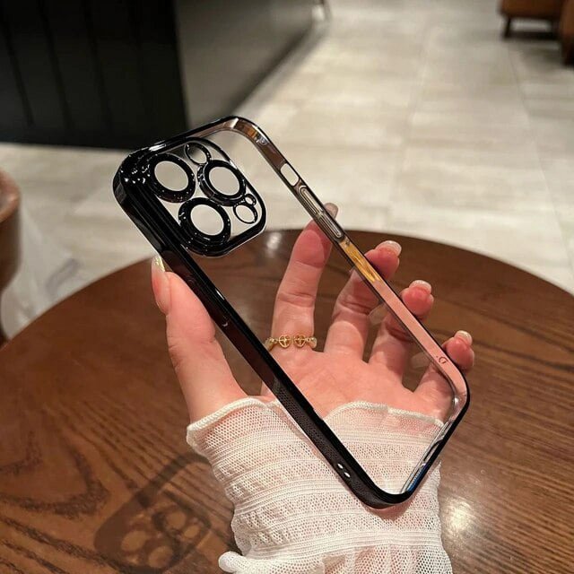 Luxury Plating Clear Phone Case For iPhone 15 14 11 12 13 Pro Max Plus Shockproof Cases Camera Lens Protection Cover Accessories