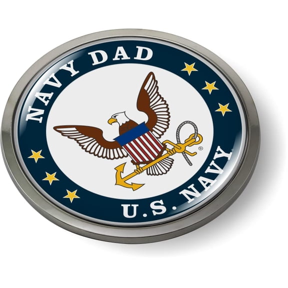 BestLicensePlateFrames - U.S. Navy Dad 3D Domed CAR Emblem Badge Sticker Chrome Metal Bezel - Official U.S. Navy Licensed Product