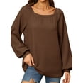 thumbnail image 3 of Xuanfei Women Solid Color Square Neck Lantern Long Sleeve Top, 3 of 7