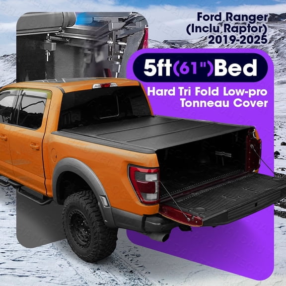 GianToucan 5ft Hard Tri Fold Low-Pro Tonneau Cover compitable with Ford Ranger(Inclu Raptor) 2019-2023