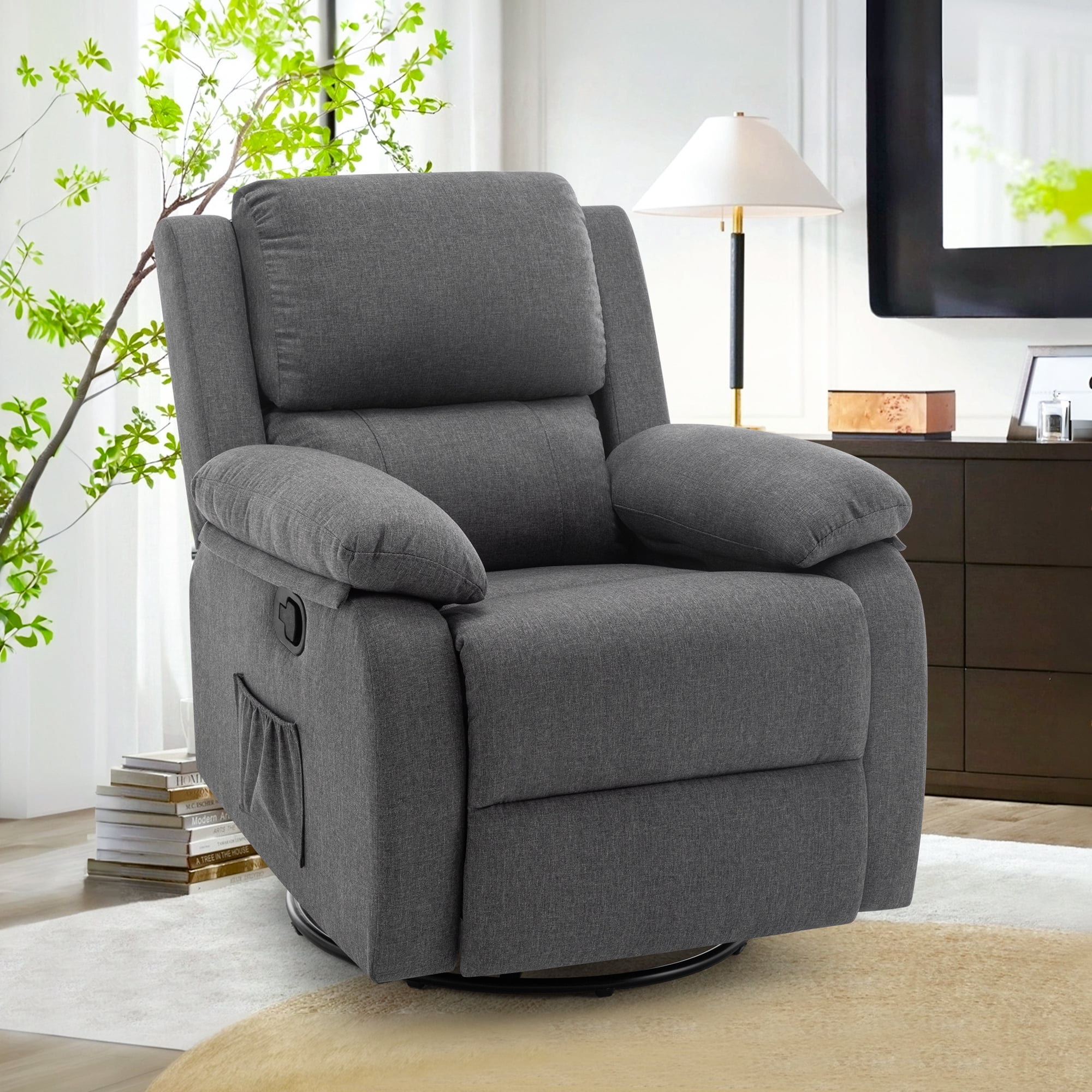 YSICK Small Swivel Rocker Recliner Chair for Small Spaces Linen for ...