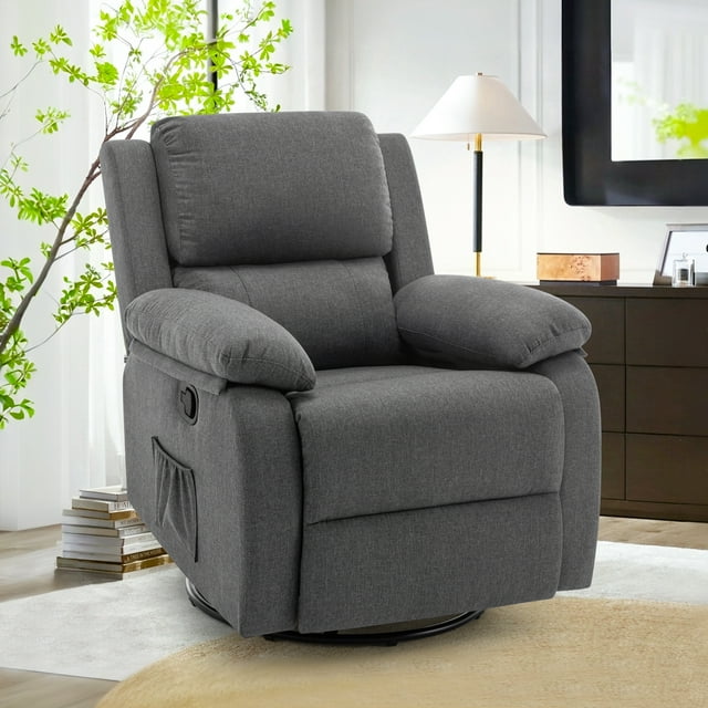 YSICK Petit Fauteuil Inclinable Pivotant à Bascule pour Petits Espaces en Lin pour Salon, Gris