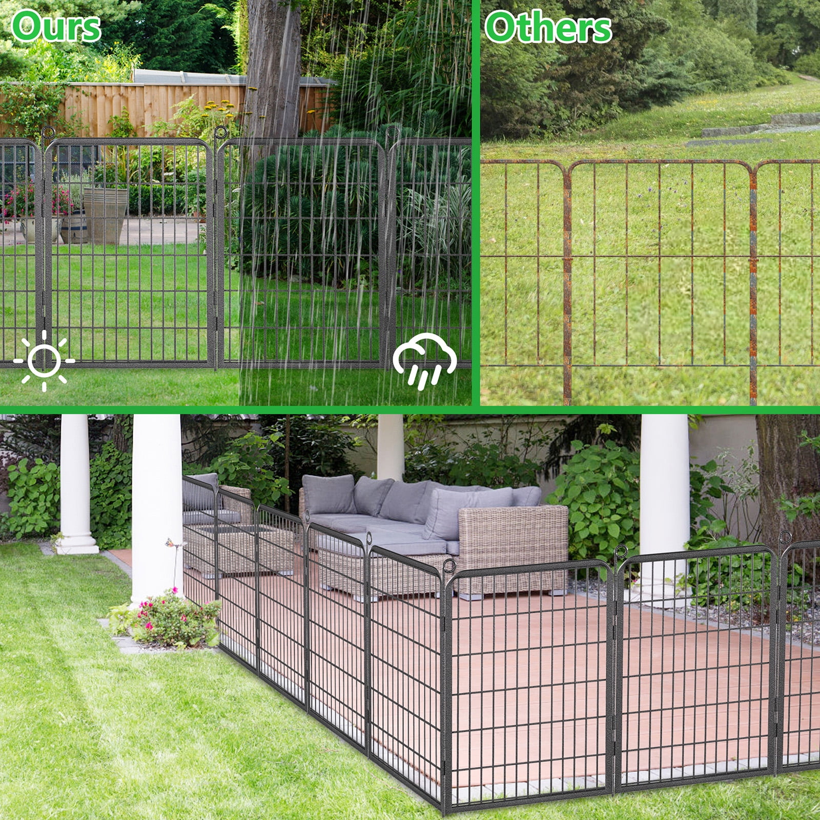 Jhsomdr Decorative Metal Garden Fence 40in (H) 2 Panels Heavy Duty Iron Wire Fence Outdoor Animal Barrier No Dig Garden Fencing for Yard Landscape