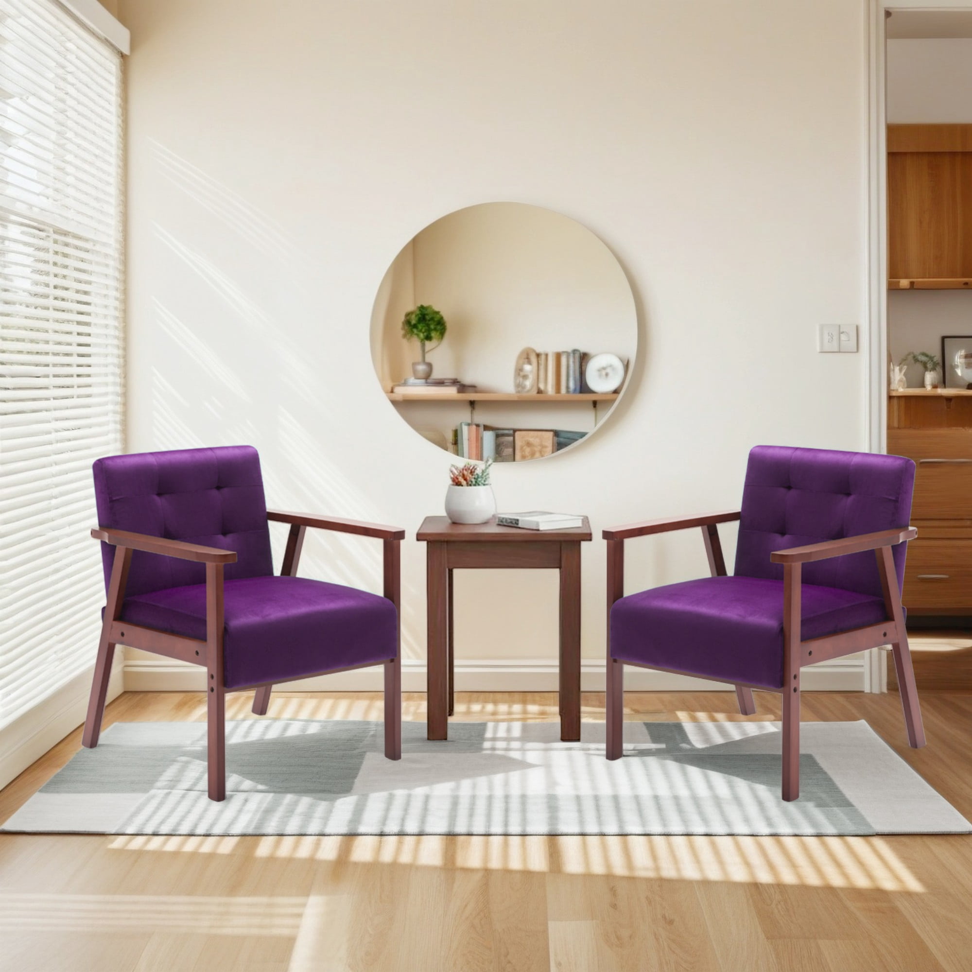 Gewnee 25.39 inch Wood Frame Upholstered Armchair,High Density Sponge Seat Cushion with Anti-Slip Foot Pads,Suitable for Living Room,Bedroom and Office.Purple