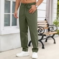 thumbnail image 5 of asjyhkr Cotton Linen Pants for Men Button With Pocket Stretch Drawstring Moisture Wicking Street Fashion Lightweight Full-Length Pants, 5 of 7