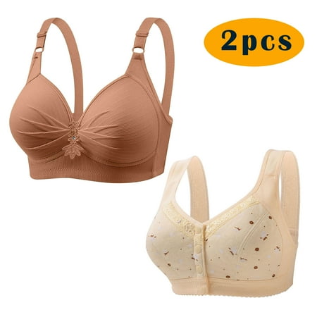 GERsome 2pcs Assorted Color Comfortable Full Coverage Bra for Women Wireless Bras with Soft Support Plus Size Everyday Bras 2PC#Khaki/Beige L