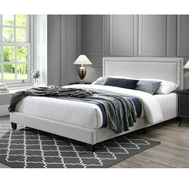 Dg Casa Ocean Upholstered Platform Bed, Bedroom With Gray Nailhead Headboard
