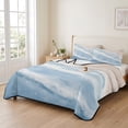 thumbnail image 2 of Full Quilt Set 78''x90'', Ombre Blue Waves Lightweight Summer Bedspread Coverlet Set with 2 Pillow Shams, Gradient Coastal Beach Sandy Ocean Breathable All Season Quilt Bedding for Bedroom/Guest Room, 2 of 9