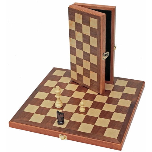 Classic Folding Chess Set, Walnut Wood Board, 15"