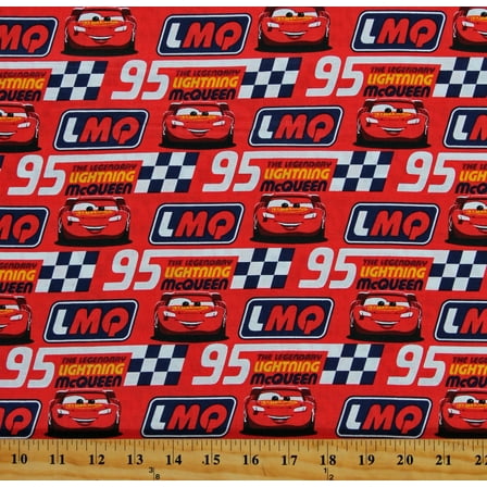 Cotton Lightning McQueen Disney Cars Racecar Kids Children's Legendary McQueen Multicolor Cotton Fabric Print by the Yard (74420-A620715)