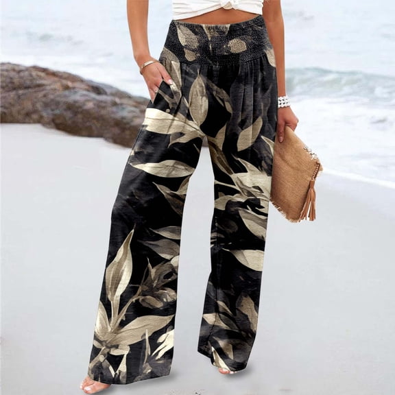 Women's Printed Elastic High Waist Wide Pants Casual Wide Leg Long Casual Belt Pocket Women Pants Casual Boot Cut Womens Business Casual Pants Womens Cropped Pants Casual Petite Women Pants Casual