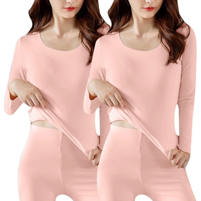 Timegard 2 Pcs Hauts pour Femmes Décontractés Ajustés Thermiques Confortables Col Rond Manches Longues sous-Vêtement