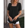 thumbnail image 4 of SHIBEVER Summer Tops for Women Casual Short Sleeve Shirts Loose Fit Flowy Pleated Blouse Trendy Solid Color Tee Shirt Black Tunic Size XL, 4 of 6