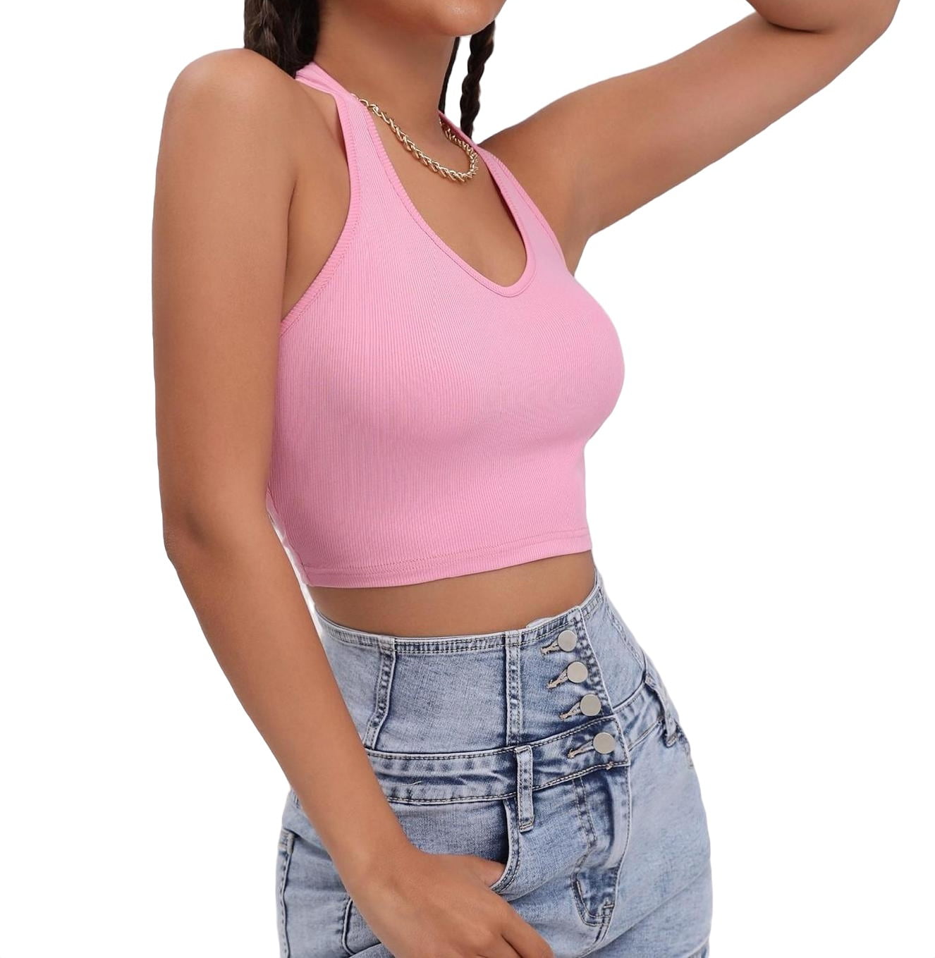 pantoffel risico Verwant Women's Tank Tops Camis Casual Solid Halter Baby Pink M - Walmart.com