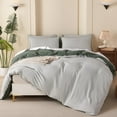 thumbnail image 2 of Green Comforter Set Queen Size Soft Luxury Washed Microfiber Jacquard 3 Pieces Bedding Set, White Green Vertical Ticking Stripes Pattern Comforter with 2 Pillowcases Breathable  Comfy, 2 of 7