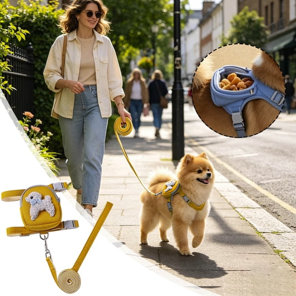 Dog Harness for Small Medium Dogs Cute Embroidery Dog Backpack Harness with Built-in Snack Pocket Adjustable Dog Harness and Leash Set No Pull