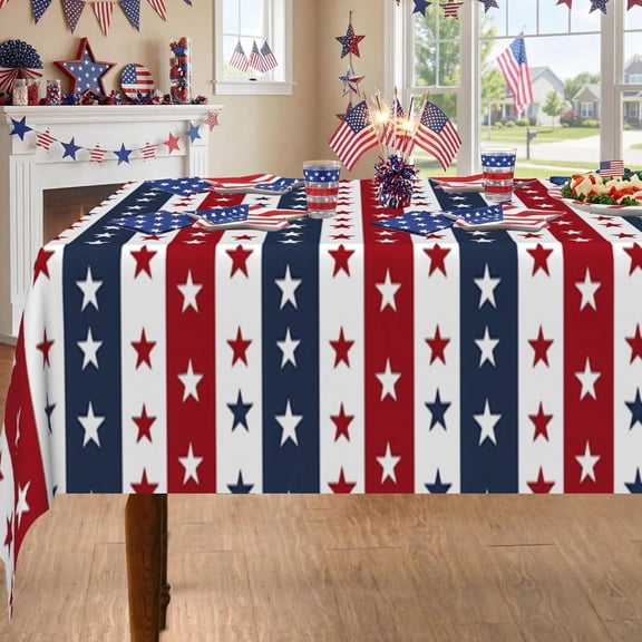 MIZHONA 4th of July Rectangle Tablecloth American Flag Patriotic Star Independence Day Table Cloth Dining Waterproof Kitchen Decor 60"x84"