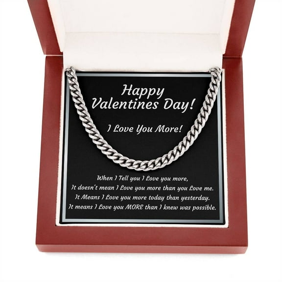 Happy Valentine's Day Stainless Steel Cuban Lux Gift Box Necklace for Him Husband Boyfriend Present