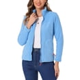 thumbnail image 1 of Chaqueta de forro polar con cremallera completa INSPIRE CHIC para mujer, abrigo de invierno de manga larga y cuello alto, color azul, 1 of 6