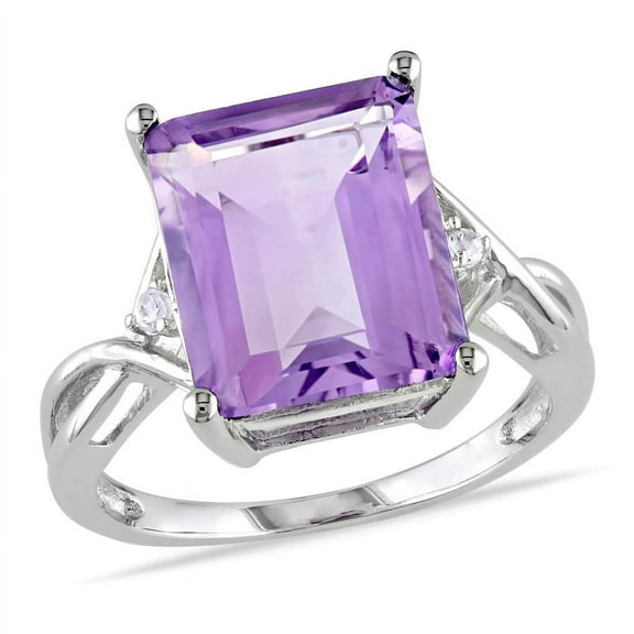 AMOUR 5 7/8 CT TGW Emerald Cut Amethyst White Topaz Ring In Sterling Silver