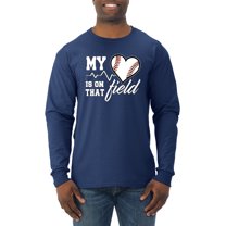 Wild Bobby, My Heart Is On That Baseball Field, Sports, Men Long Sleeve Shirt, Navy, 3X-Large