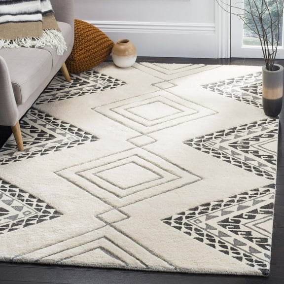 SAFAVIEH Casablanca Jannine Geometric Shag Area Rug, Ivory/Grey, 5' x 8'
