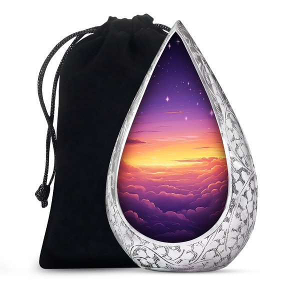 Sunset Urn for Daughter and Son - 10 Inch Purple Teardrop Memorial Urn - Large Human Cremation Ash Holder - Funeral Adult Ashes Container for Men & Women