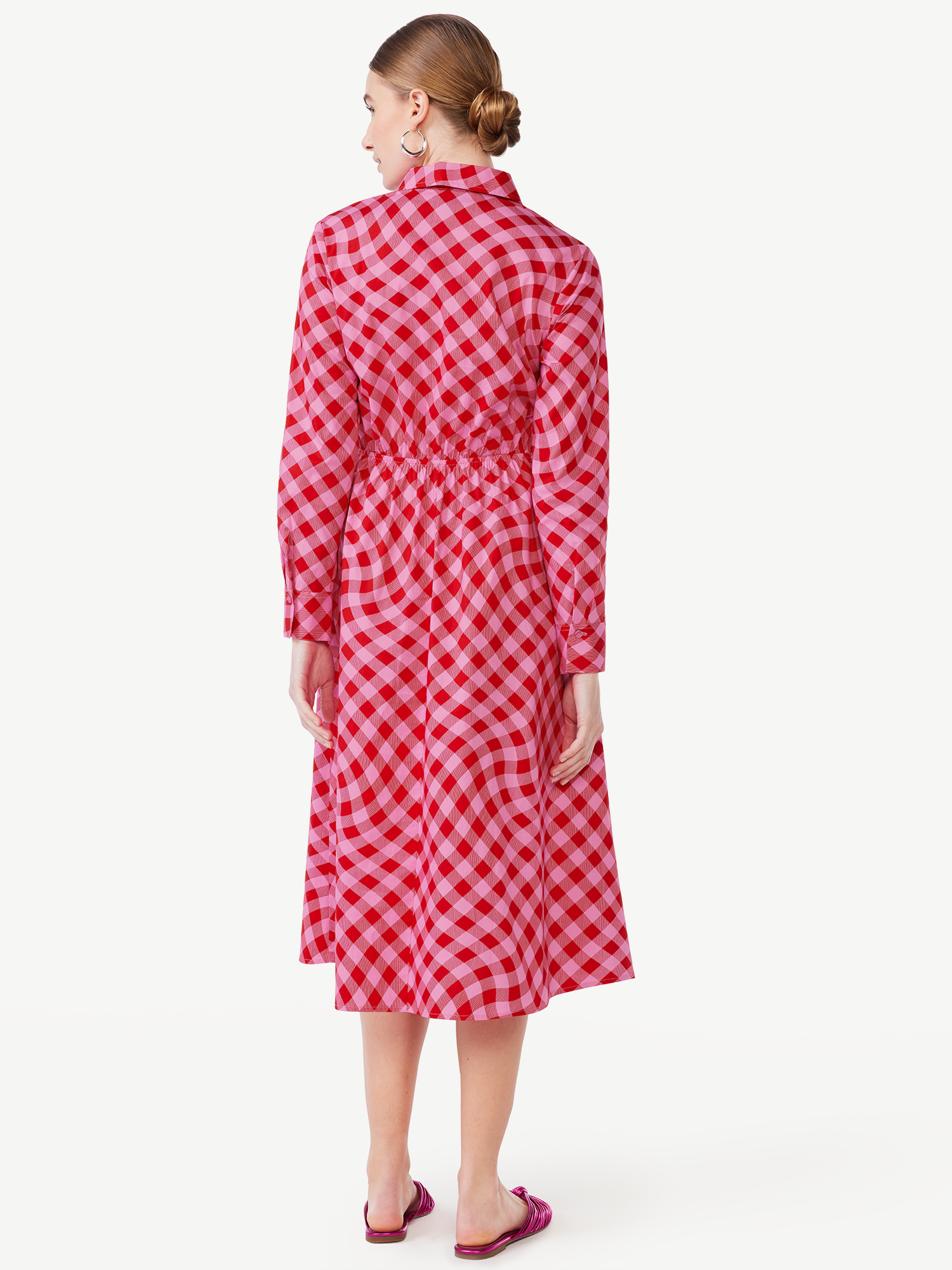 Scoop Women's Side Knot Poplin Midi Shirt Dress with Long Sleeves ...