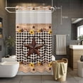 thumbnail image 2 of No Hook Shower Curtain with Snap in Liner, Western Star Farm Sunflower Waterproof Fabric Bathroom Curtain Mesh Top Window, Vintage Wood Grain Black Buffalo Plaid Shower Curtains 36x72in, 2 of 9