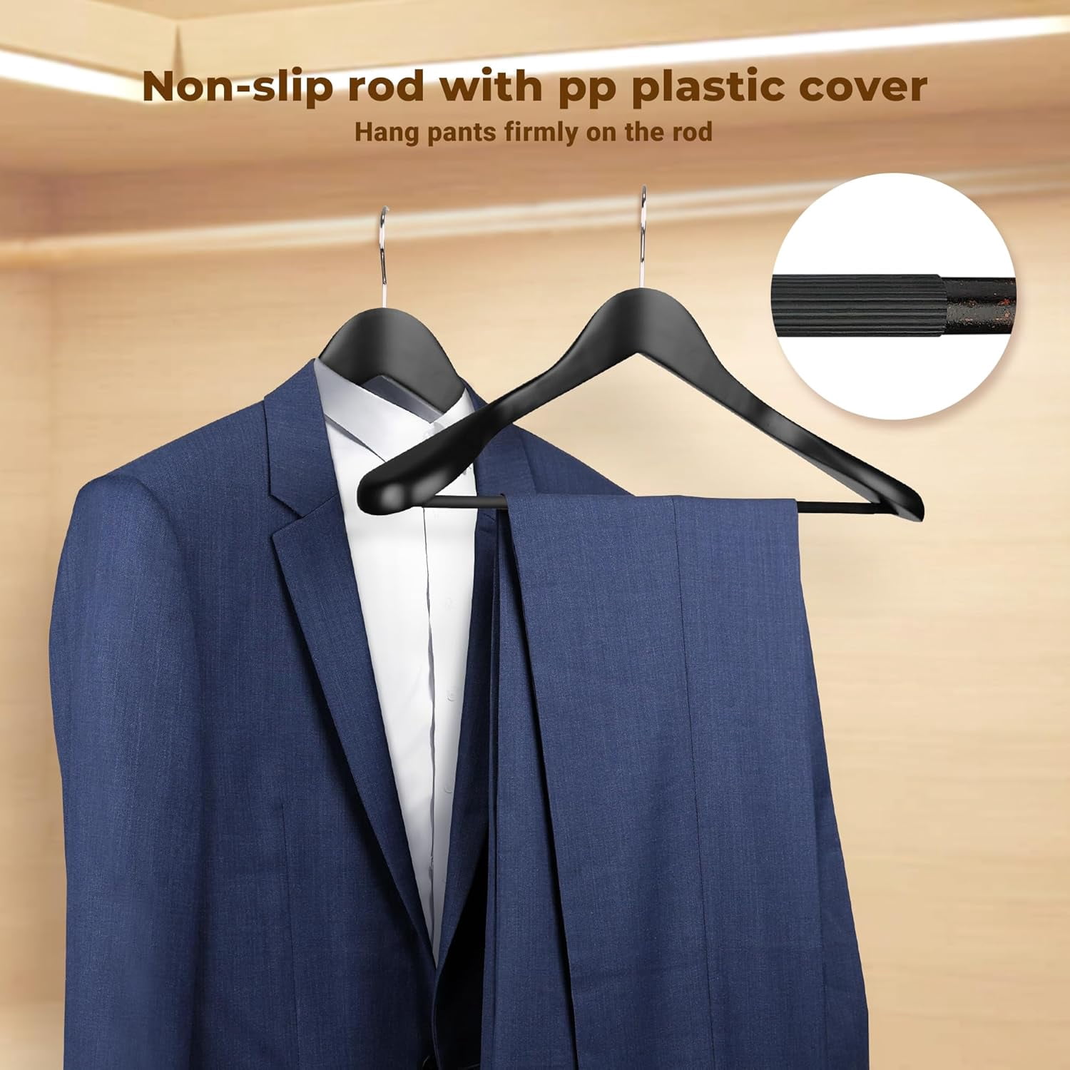 Wood Hangers Trouser Hangers Extra Wide Shoulder Wooden Hangers for Heavy Coat, Sweater, Skirt, Suit, Pants, Retro Finish