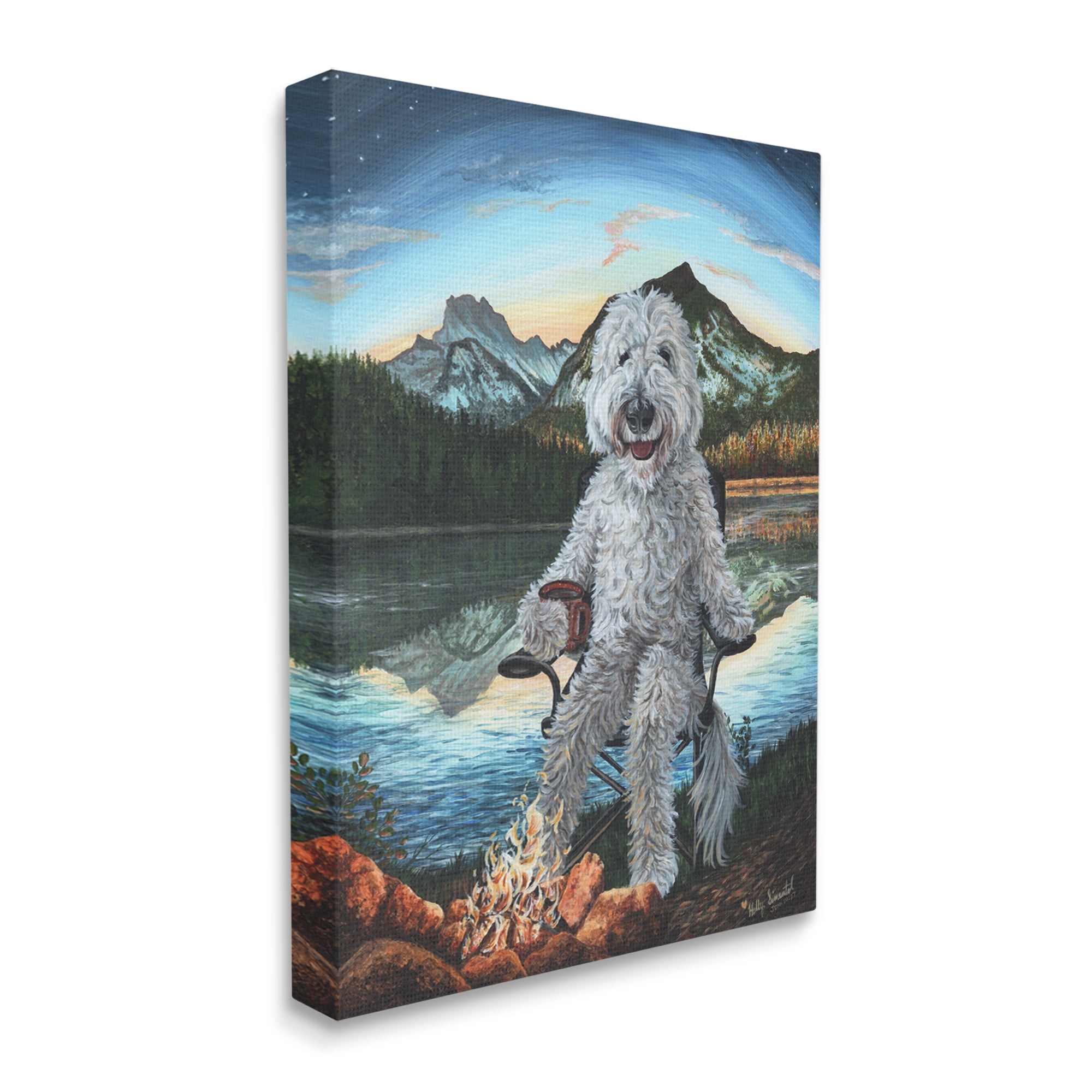 Stupell Industries Dog by Campfire Landscape Nature Painting Gallery Wrapped Canvas Print Wall Art, 16 x 20