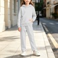 thumbnail image 6 of Girls 2 Piece Pullover Hoodie and Sweatpants Set Solid Color Long Sleeve Outfit with Kangaroo Pocket for Cozy Fall Winter School Daily Wear, 6 of 6