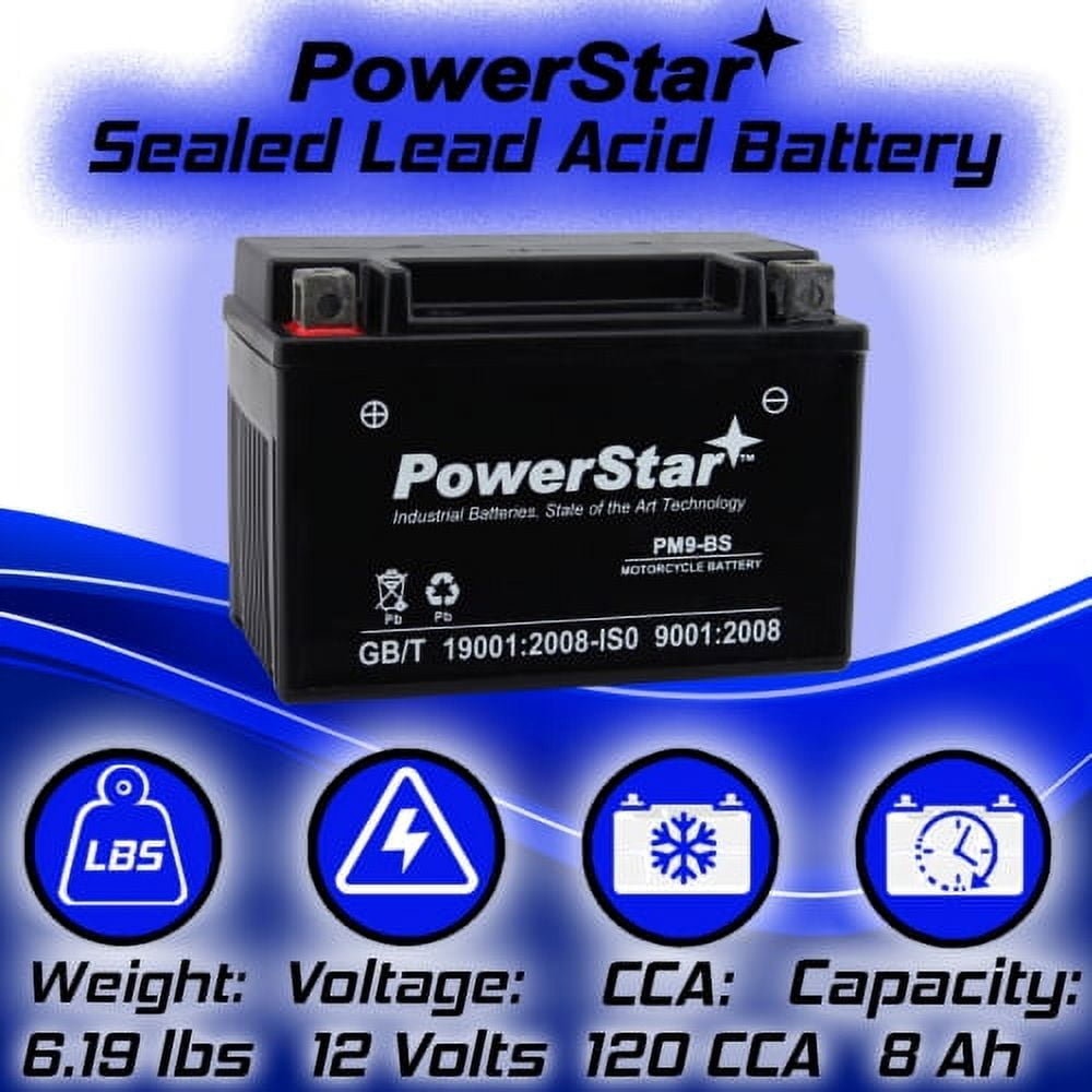 PowerStar YTX9-BS Motorcycle Battery Compatible with