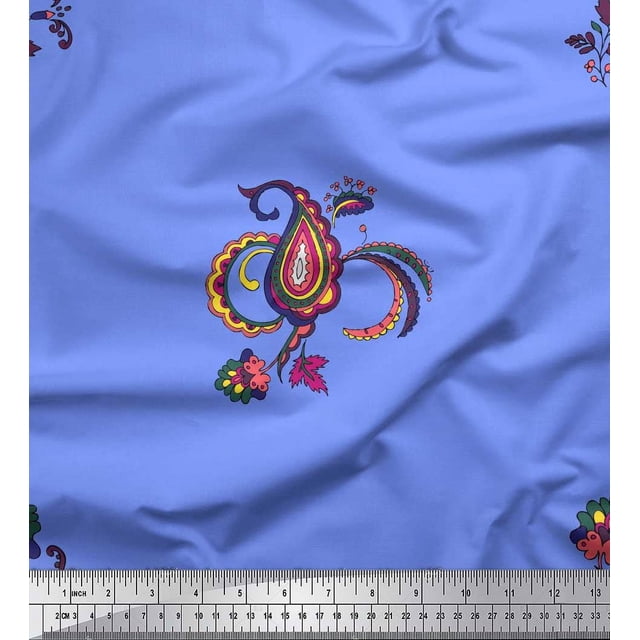 Soimoi Blue Poly Georgette Fabric Paisley Ethnic Print Fabric by the Yard 52 Inch Wide
