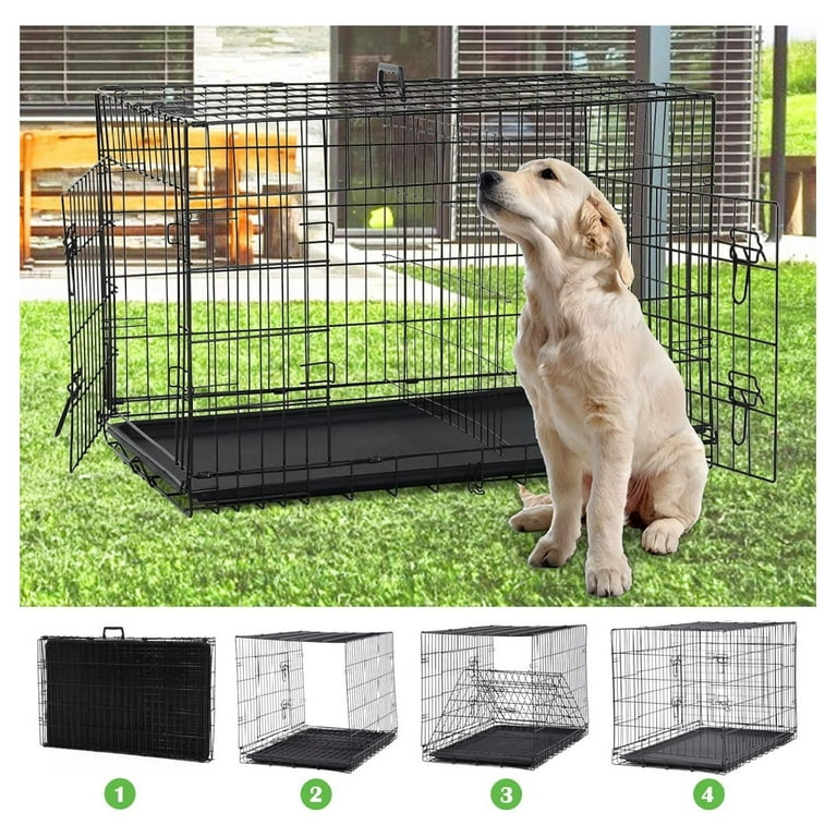 Hongwa Dog Crates for Large Dogs Escape Proof Dog Crate Heavy Duty Metal Dog Kennel with Handle Inch Collapsible Double Door Dog Crate with Tray and Divider Removable Tray and Handle. Walmart