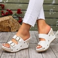 thumbnail image 2 of Pandaie Women's Platform Sandals with Double Buckles Summer Wide Width Chunky Wedge Slides 3.34 Inch Open Toe Beach Clogs Size 6-10, 2 of 7