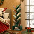thumbnail image 6 of 8-Tier Zigzag Tree Bookshelf with Open Storage Base, Space-Saving Vertical Bookcase, Dark Green, 6 of 9